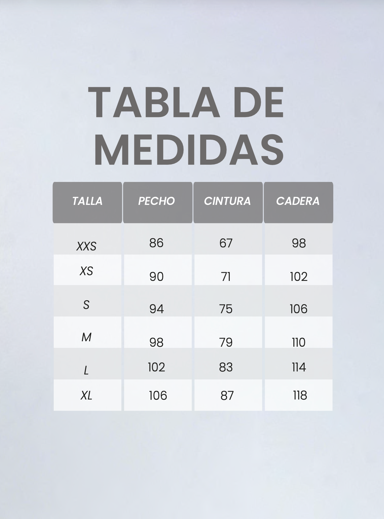 Tabla de medidas bata médica Venecia Caqui mujer – Gaphant