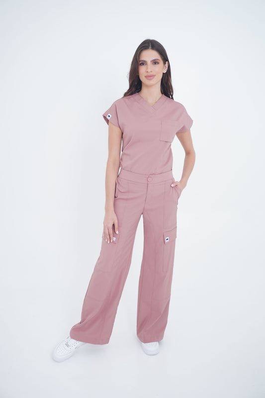Pantalón médico cargo rosa ceniza Gaphant con bolsillos delanteros de acceso rápido