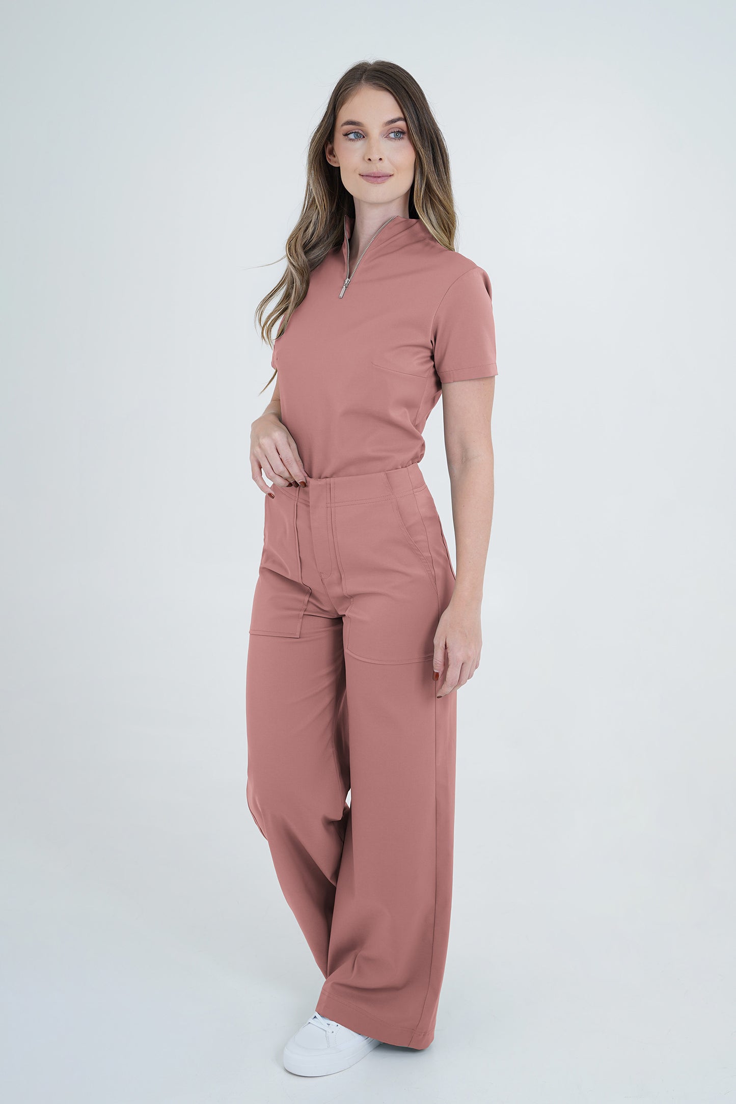 Pantalón uniforme médico Berlín Rosa Ceniza (Slim Fit)