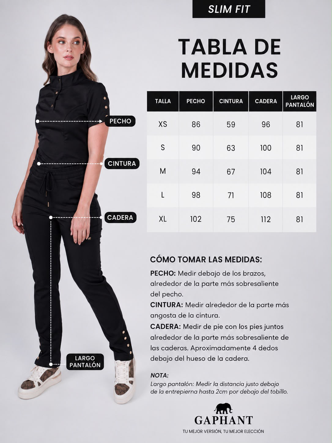 Pantalón Médico Roma Negro  – Pretina Resortada y Antifluido