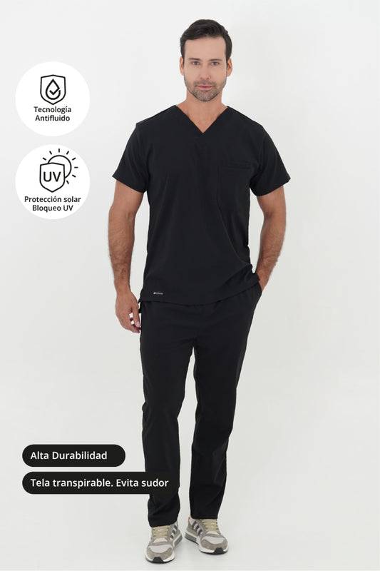 Set Uniforme Médico Zurich Negro Hombre – Antifluido y Profesional